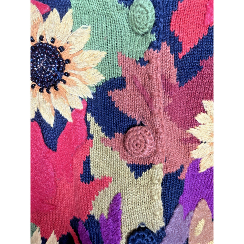 VTG Michael Simon L Embroidered Sunflower Sweater Cardigan Fall Autumn Halloween - Picture 5 of 11